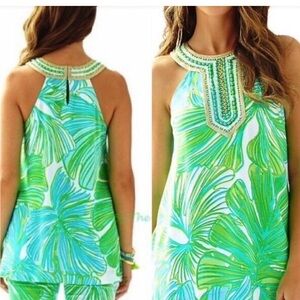 Lily Pulitzer Adelina Tropical Green and Blue Sleeveless Top